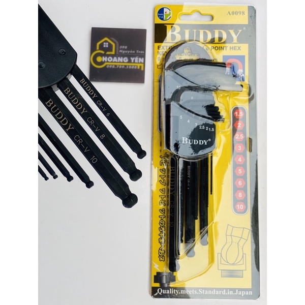Bộ lục giác đầu bi thép đen siêu cứng có nam châm 9 cây chính hãng BUDDY Nhật Bản