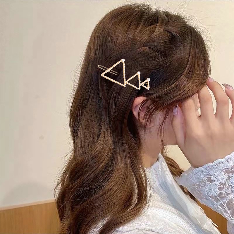Kẹp Tóc Kim Loại Đính Hạt Ngọc Trai Hình Học Thời Trang Hàn Quốc Cho Nữ