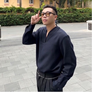Áo sơmi cổ V dài tay UNCLÉ Navy V-FOLD