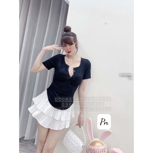 Áo thun cổ trụ ngực gài nút