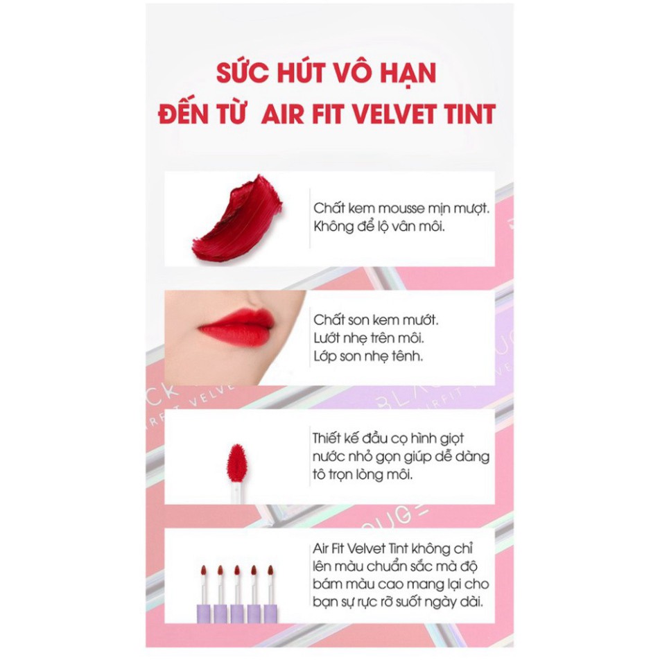 [Auth Hàn] Son Kem Lì Black Rouge A6 Màu Đỏ Gạch Air Fit Tint Season 1 Brick Red - Son Lì Dạng Kem Màu Đỏ Đất A6 Black D