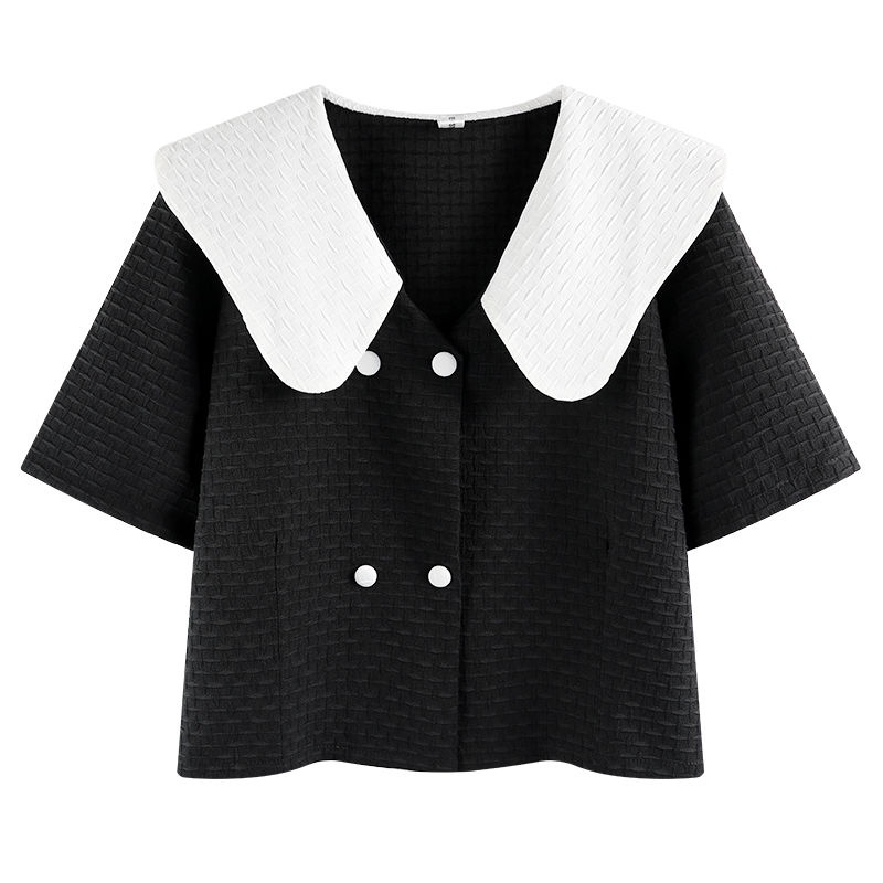 Áo Sơ Mi Tay Ngắn Cổ Búp Bê Màu Sắc Tương Phản Phong Cách Pháp Thời Trang Mùa Hè 2022 Cho Nữ