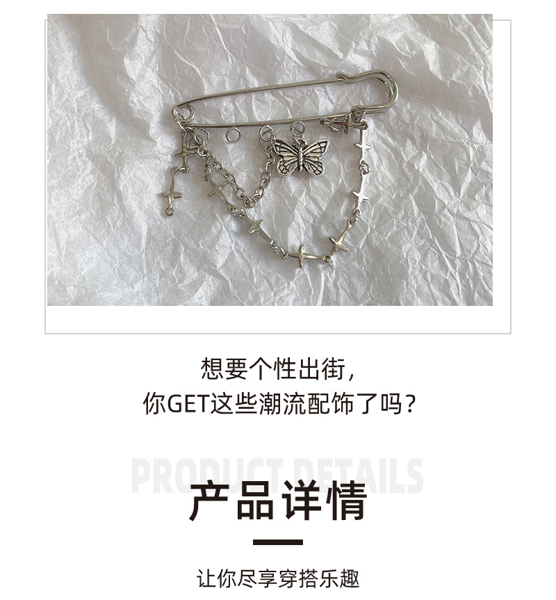 Ghim cài áo 22699 hình bướm phối dây xích thánh giá phong cách Hàn Quốc thời trang cho nam nữ