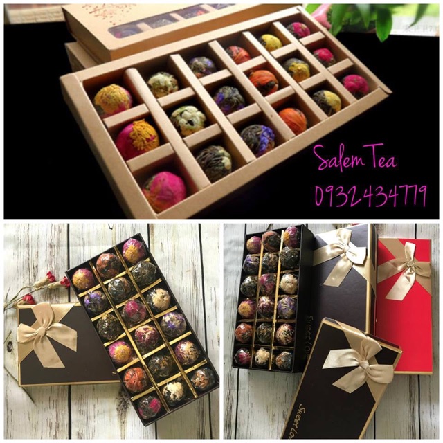 Trà phổ nhĩ cuộn hoa Điền Hồng set 5 viên