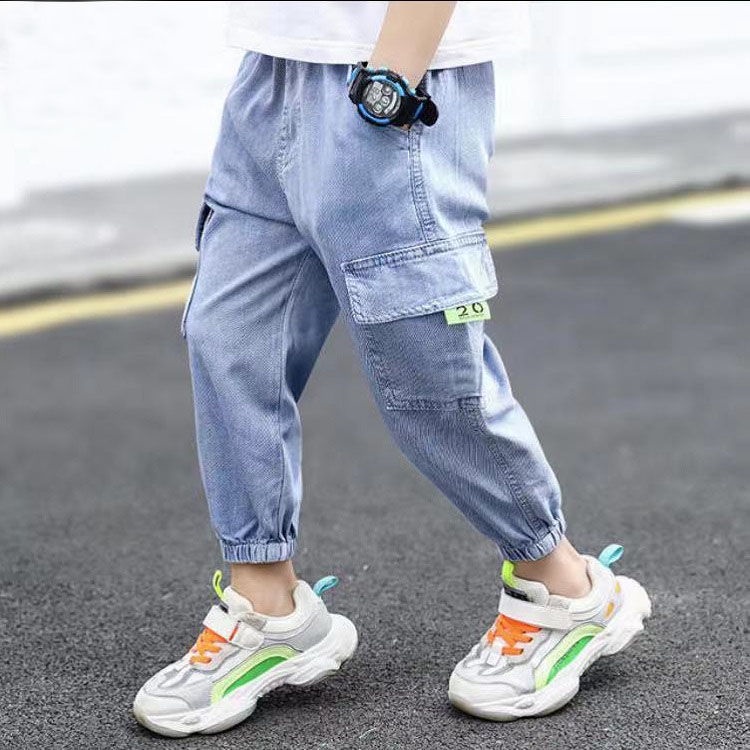 Quần Jean Dài Vải Lụa Lạnh Mỏng Cỡ Vừa Thời Trang Mùa Hè Cho Bé Trai