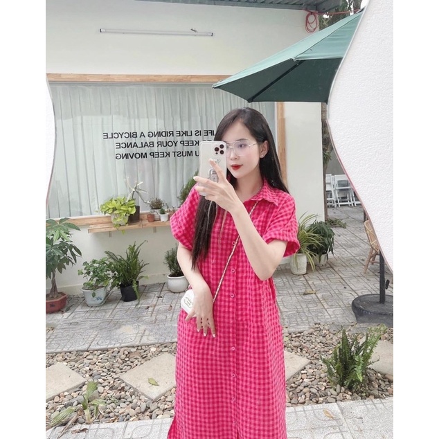 Váy kẻ dáng suông hot hit, Váy sơ mi dáng dài maxi siêu xinh nhiều màu