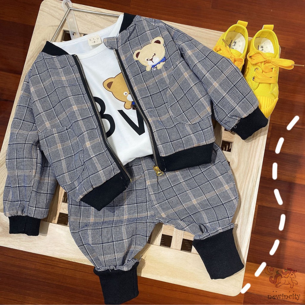 Set Áo Thun Tay Ngắn &amp; Quần Short Caro Cho Bé Trai