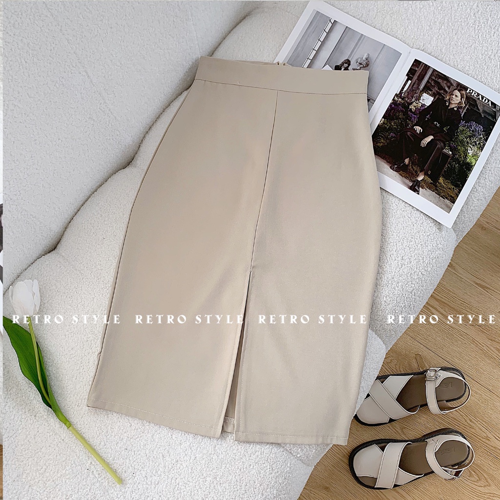 Chân váy dài xẻ giữa chất ruby mã 182 Retrostyle