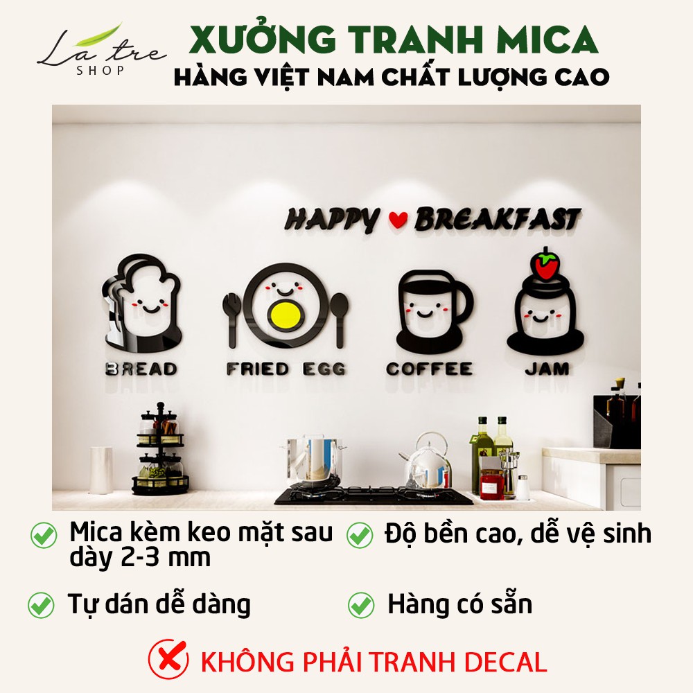 Tranh BREAKFAST Tranh Mica 3D Trang Trí Dán Tường, trang trí mọi không gian - phòng bếp, ăn, quán trà sữa, trà chanh