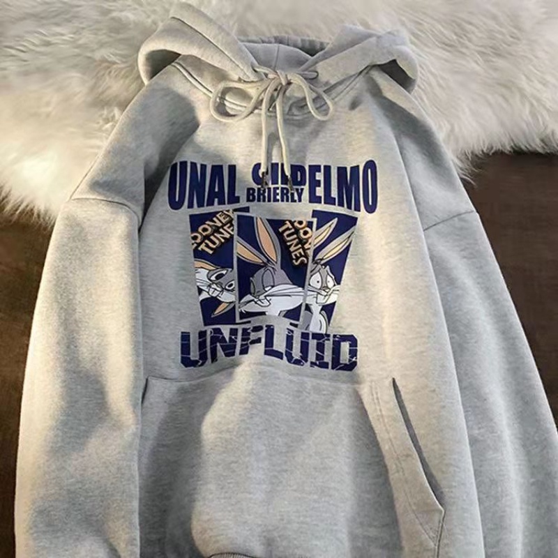 Áo hoodie tay dài dáng rộng in họa tiết hoạt hình phong cách Hàn Quốc cho nam