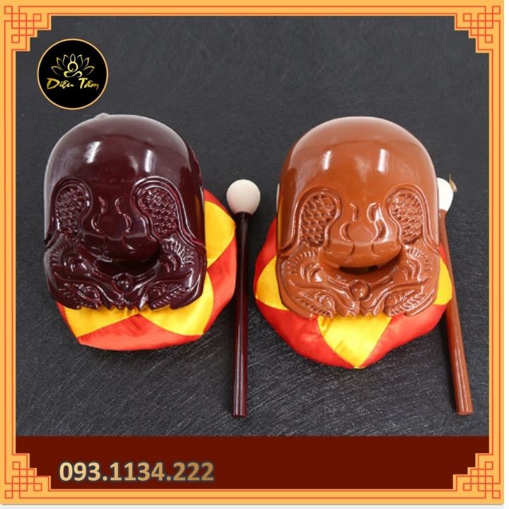 Mõ tụng kinh niệm phật gồm Mõ+dùi+đệm hàng đẹp ĐÀI LOAN gỗ cao cấp size 6inh