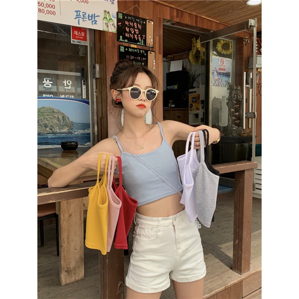 Áo hai dây kiểu croptop không tay nhiều màu, dáng ôm, hở vai gợi cảm cho nữ