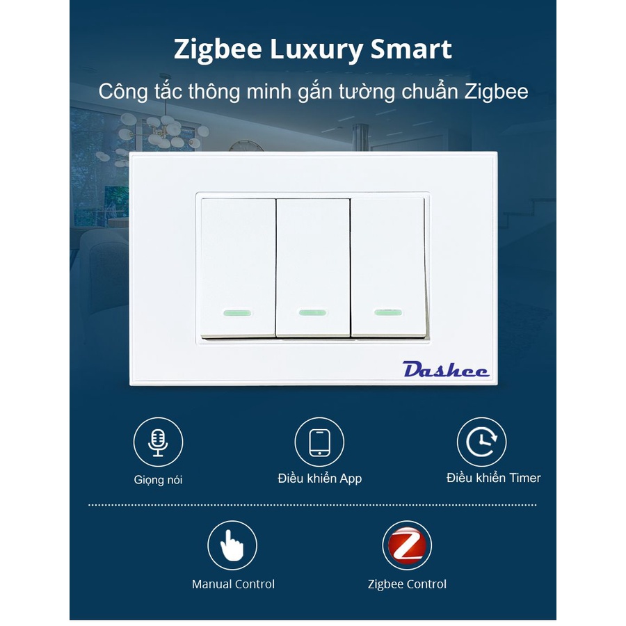 Công tắc thông minh, chuẩn zigbee,Công tắc mặt 3, chữ nhật, nhà thông minh, công tắc dạng cơ, smarthome
