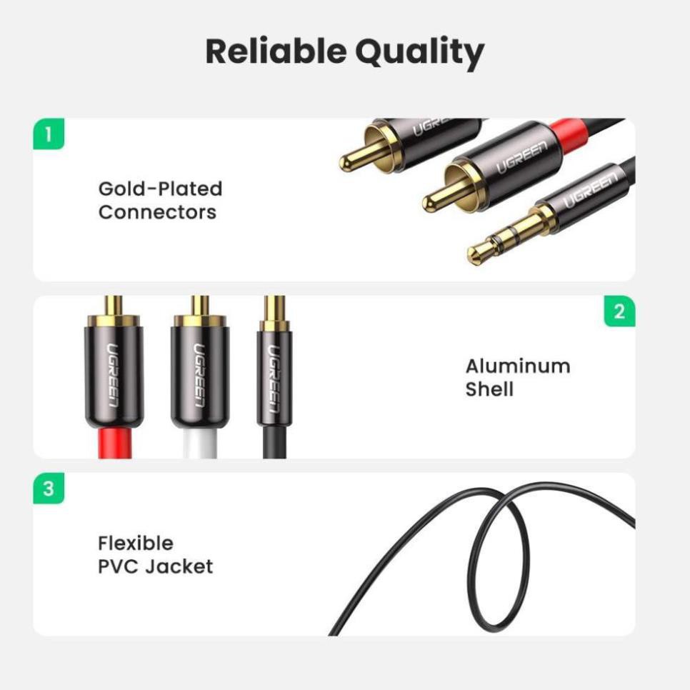 Dây Audio 3.5mm ra 2 đầu RCA Hoa sen UGREEN AV116 Hãng Phân Phối Chính Thức