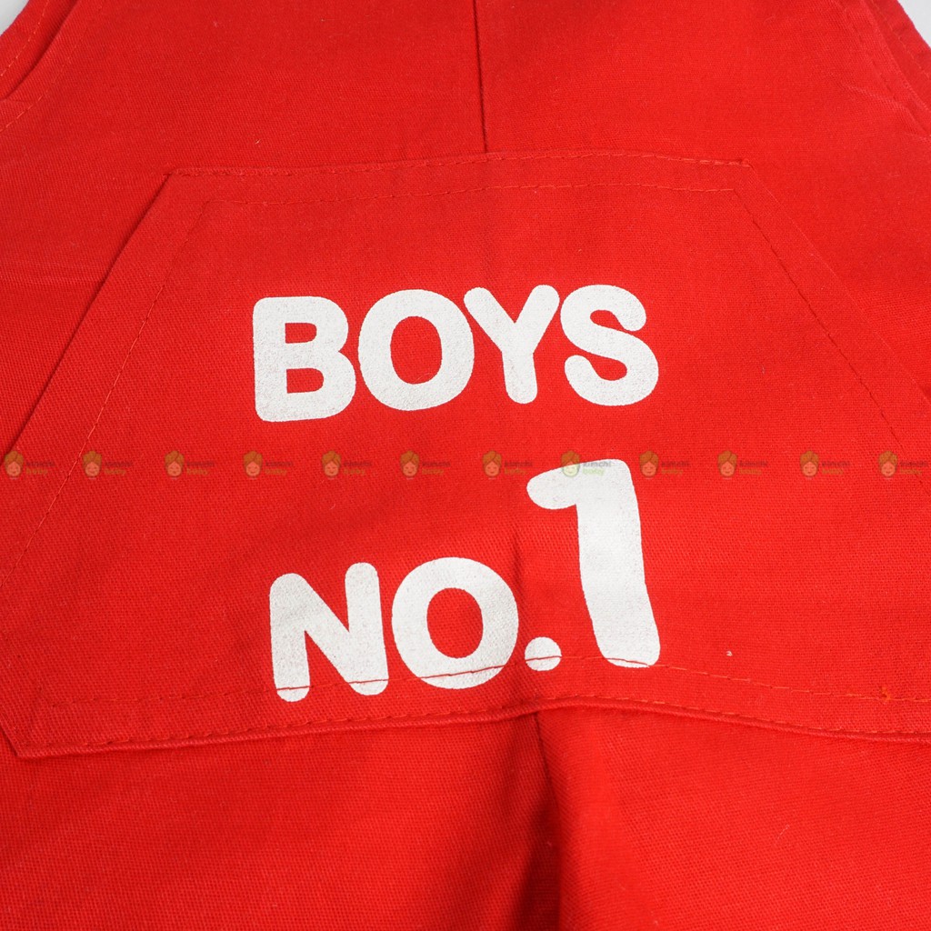 Yếm quần bé trai vải kaki kèm áo thun cotton Boys No.1, set bé trai quần yếm Kimchibaby BBT2101