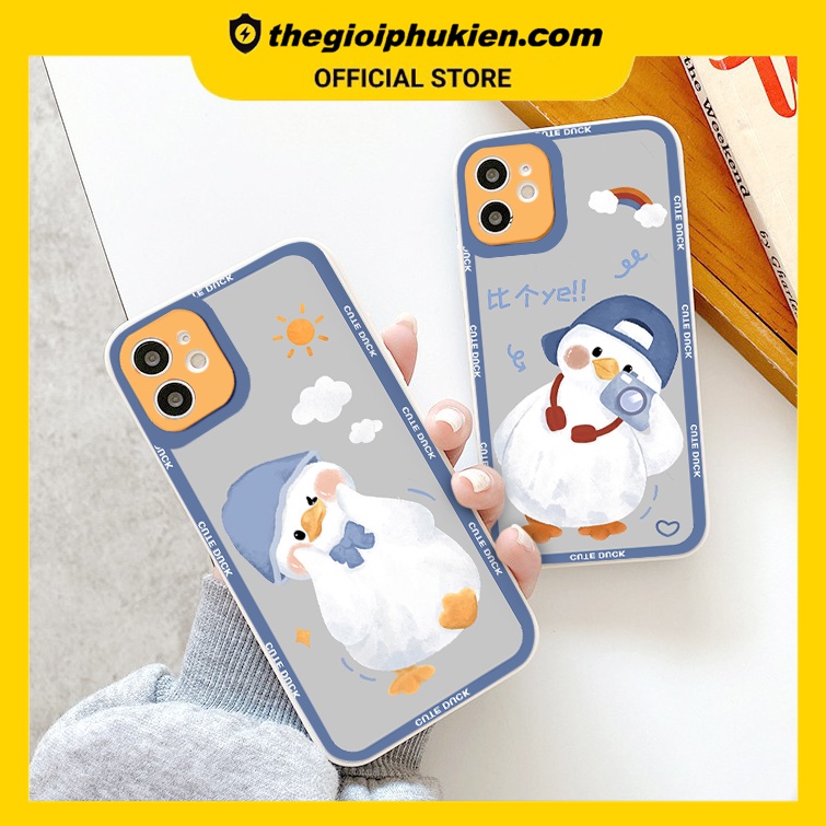 Ốp iphone - Ốp lưng iphone cạnh vuông viền camera Vịt đội mũ dành cho ip 6 đến 14promax - g79