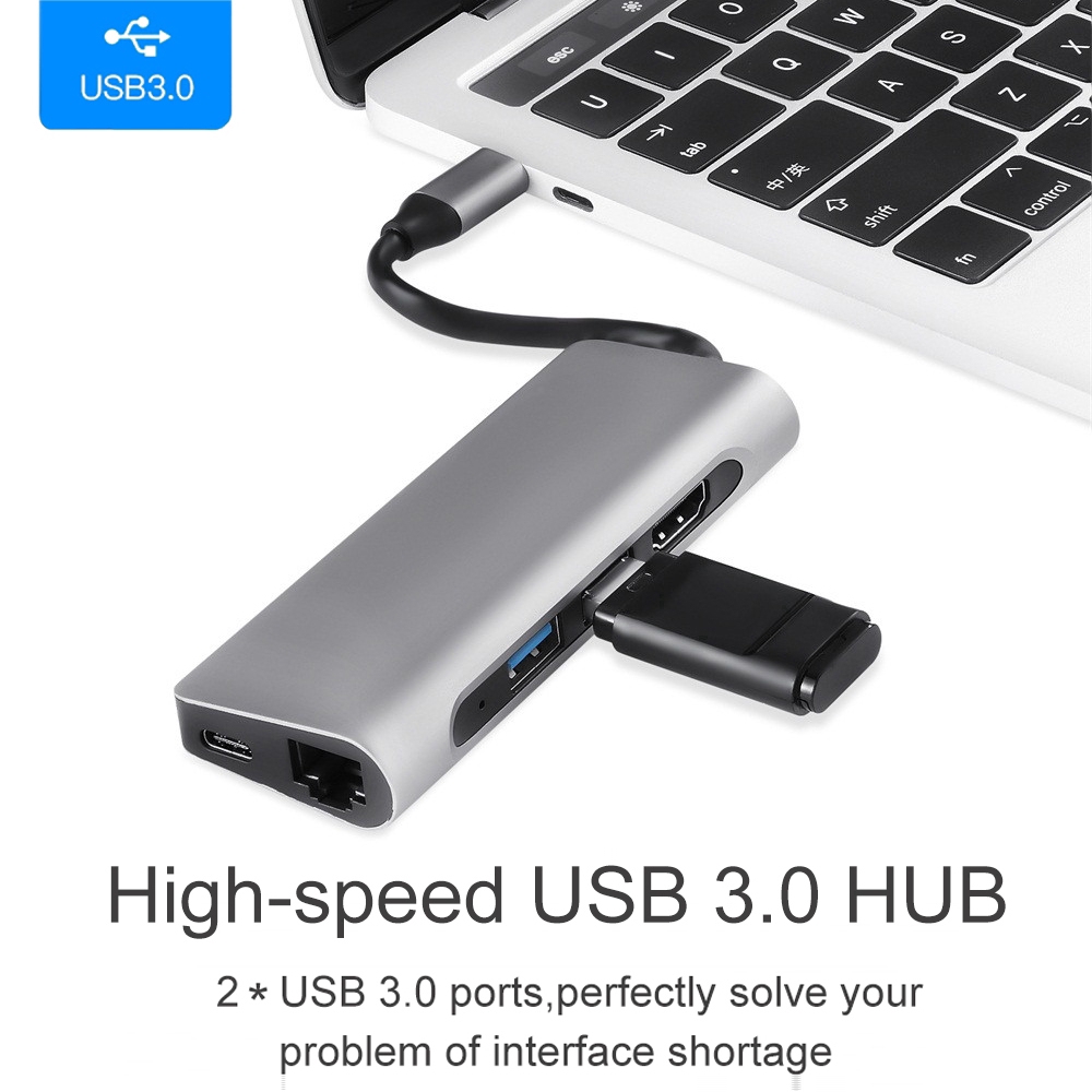 USB C hub USB-C HDMI 4K Gigabit Ethernet Rj45 Adapter USB 3.1 SD / TF card reader USB para sa MacBook Pro IPad Lumipat Samsung Galaxy