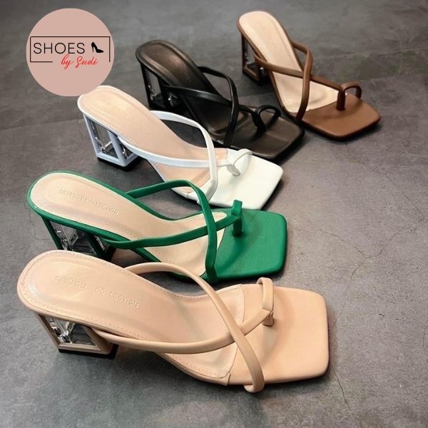 Guốc SUDI E54-BAA cao 7p gót vuông xỏ ngón dây nhiều màu dễ phối đồ