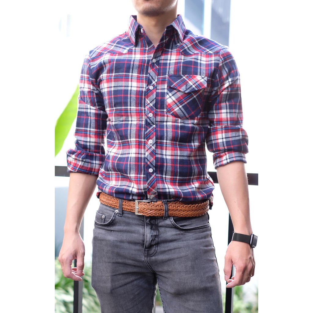 Áo sơ mi dạ kẻ cotton cực chất đường may tỉ mỉ tinh tế thiết kế hiện đại trẻ trung