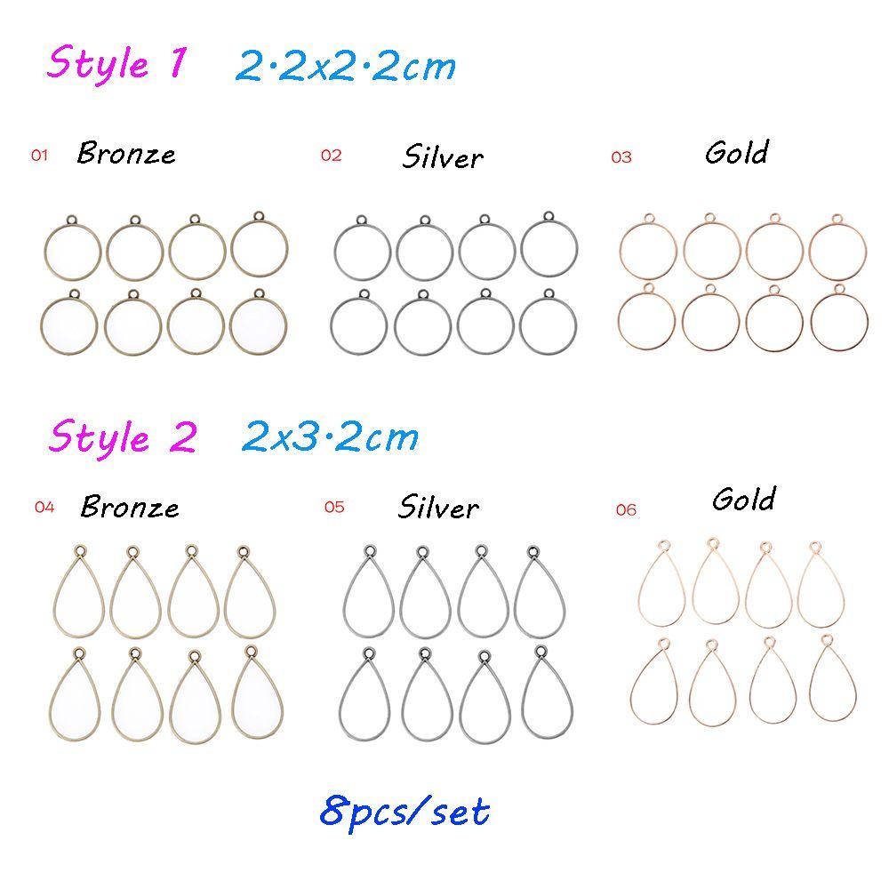 Set 8 Khung Mặt Dây Chuyền Hình Tròn / Vuông Làm Trang Sức Thủ Công Diy Mới