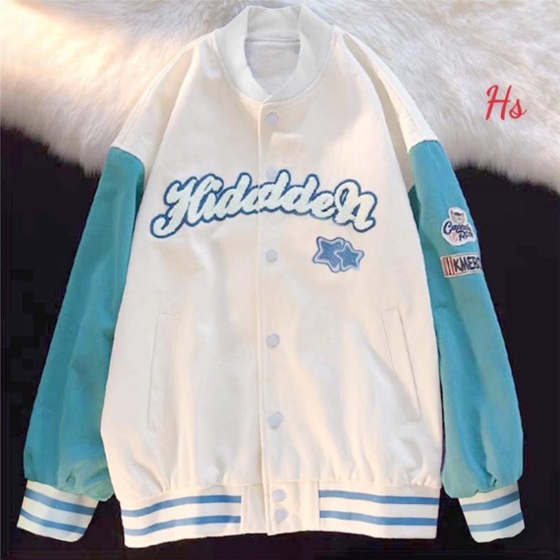 Áo khoác bomẻ jacket thêu ngôi sao phối tay trắng HS