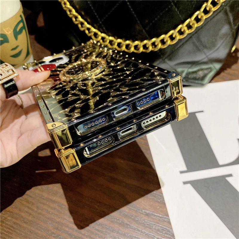 Ốp Điện Thoại Vuông Chống Sốc Có Giá Đỡ Kim Loại Họa Tiết Da Báo Sang Trọng Cho iphone 13 Pro 12 11Pro Max Xs xr 7 8plus X SE
