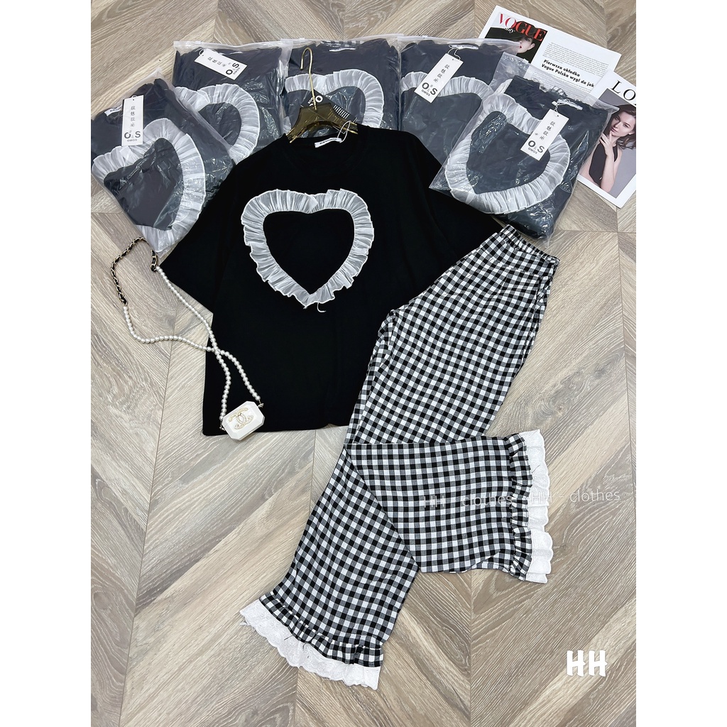 Set Đồ Bộ Nữ, Set Bộ Mặc Nhà ÁO Cộc Quần Dài Kẻ Caro Đen Cực Xịn Hàng Quảng Châu Loại 1 Minxu Shop SE01