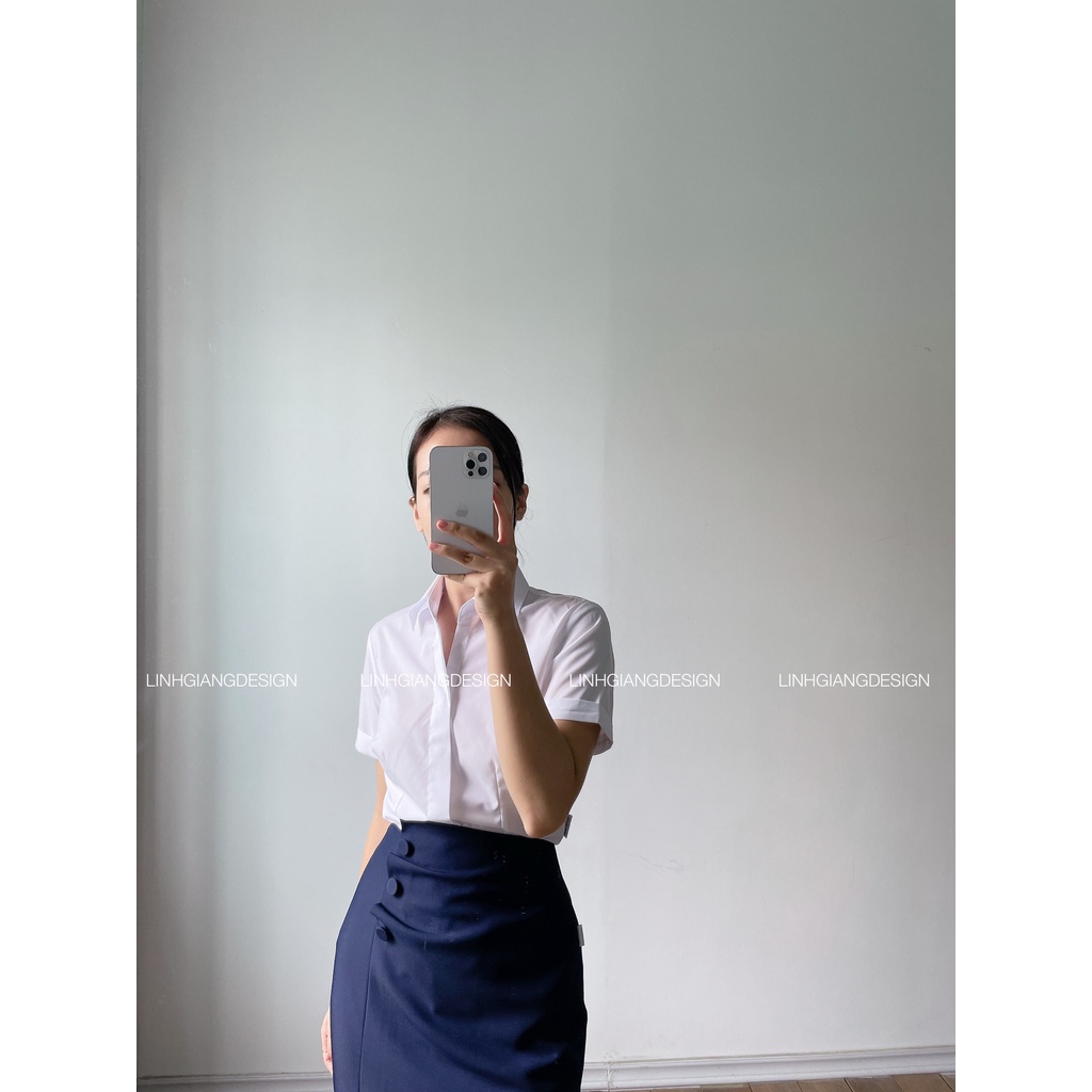 Áo sơ mi ngắn tay trắng thời trang nữ cao cấp