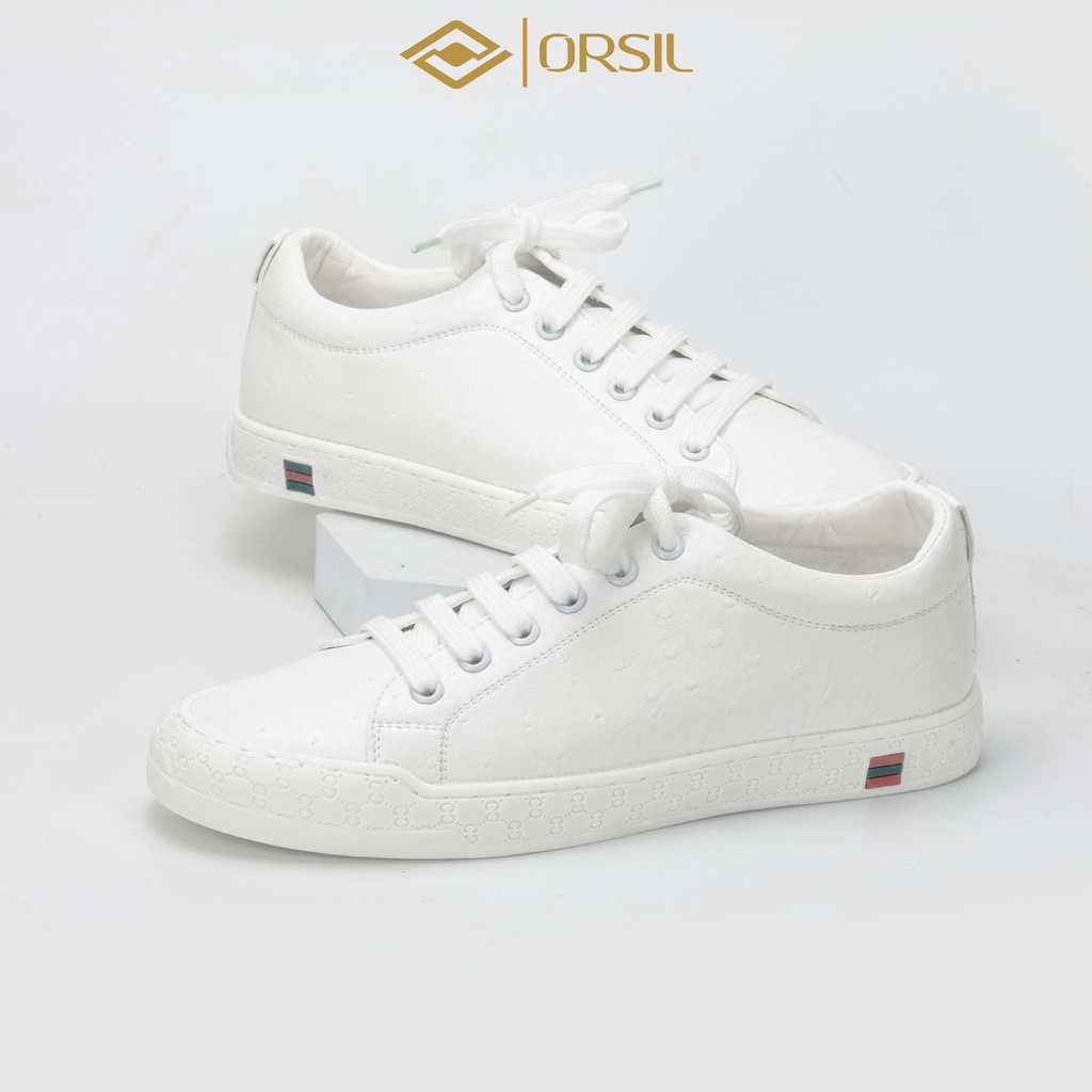 Giày nam trắng thể thao da đà điểu cao cấp ORSIL mã GHT01