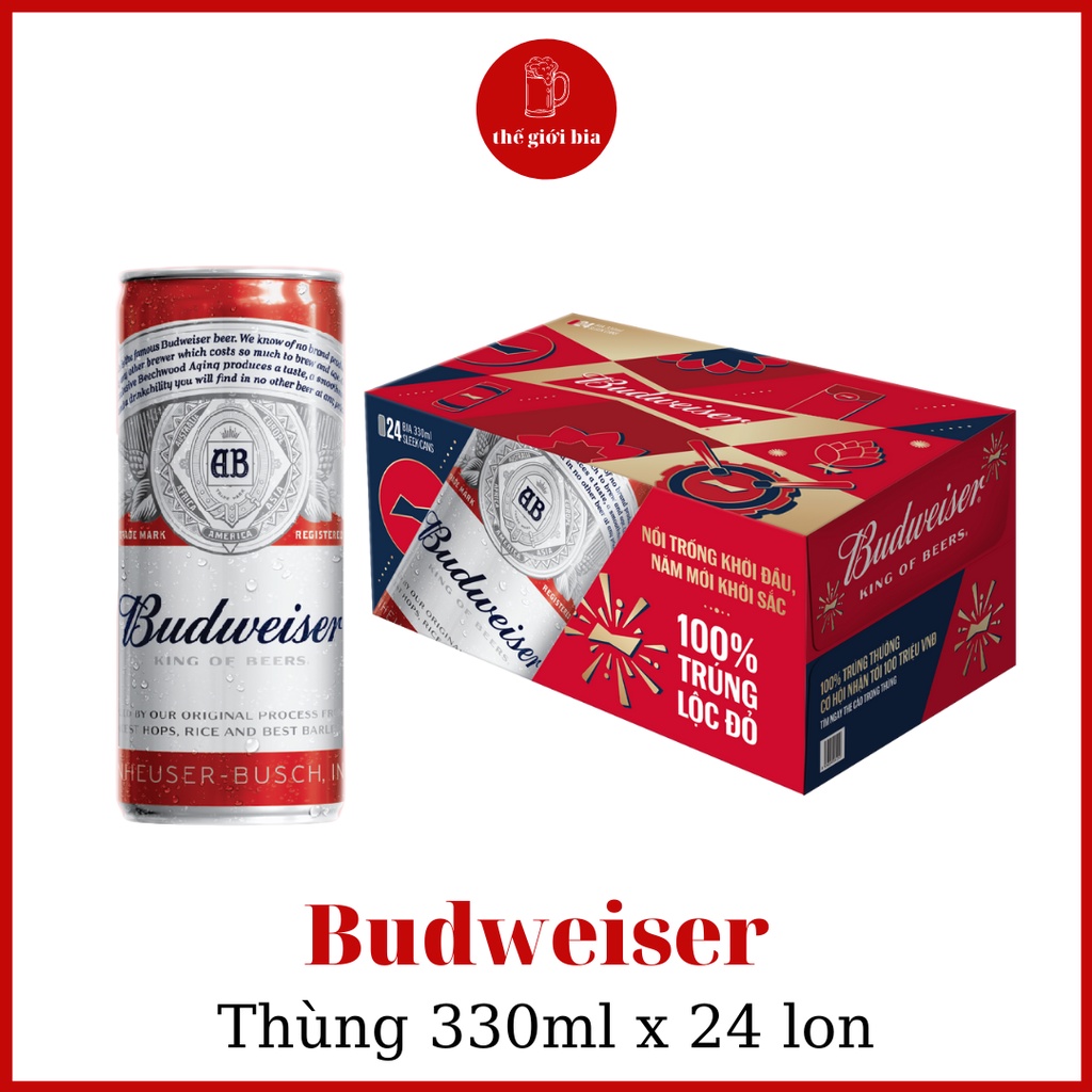 Bia Budweiser 330ML x 24 lon bao bì Tết 2022| Chính hãng