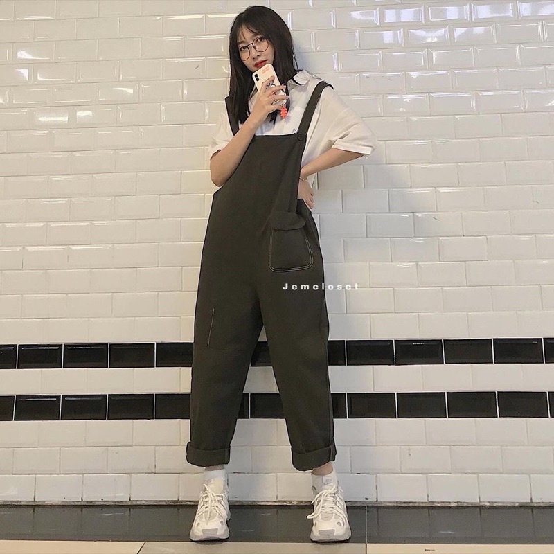 Quần Yếm Ống Rộng kaki chỉ nổi Thời Trang Hàn Quốc Dành Cho Nữ | BigBuy360 - bigbuy360.vn