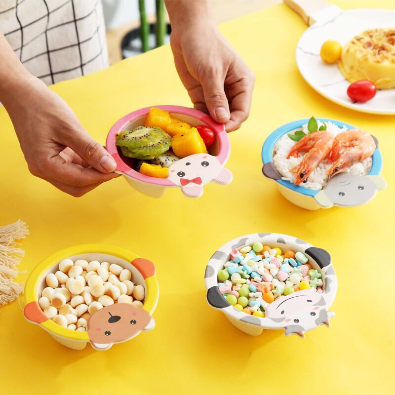 Bát Ăn Dặm Cho Bé Hình Thú Đáng Yêu, Khay Ăn Dặm Sợi Tre An Toàn Cho Trẻ