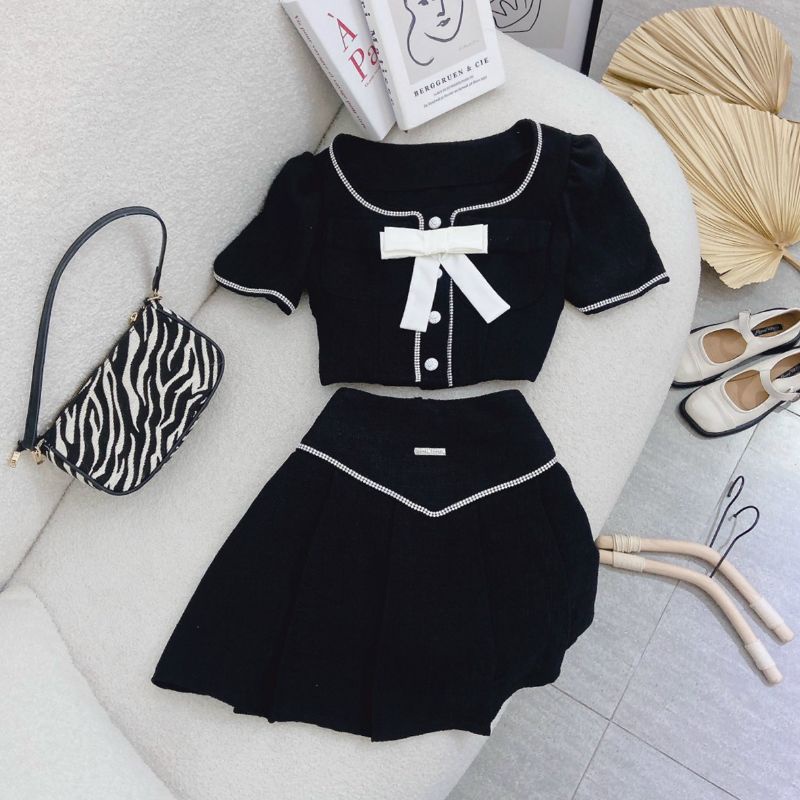 ✨️✨️SET CROP BỐ DẠ PHỐI NƠ TRẮNG NGỰC + CHÂN VÁY✨✨