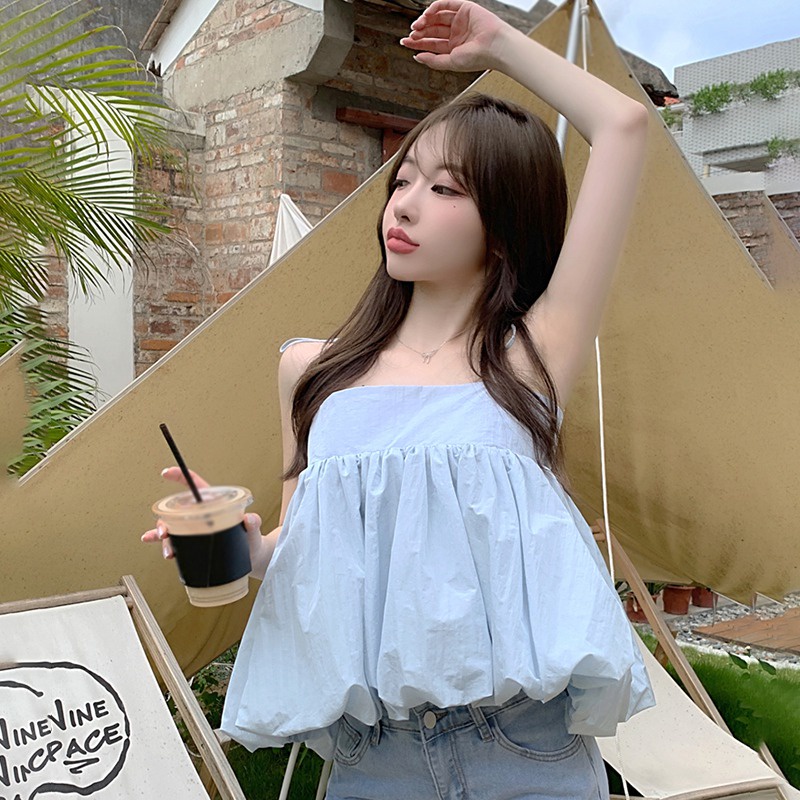 Áo Hai Dây Màu Sắc Trơn Phong Cách Hàn Quốc Cho Nữ