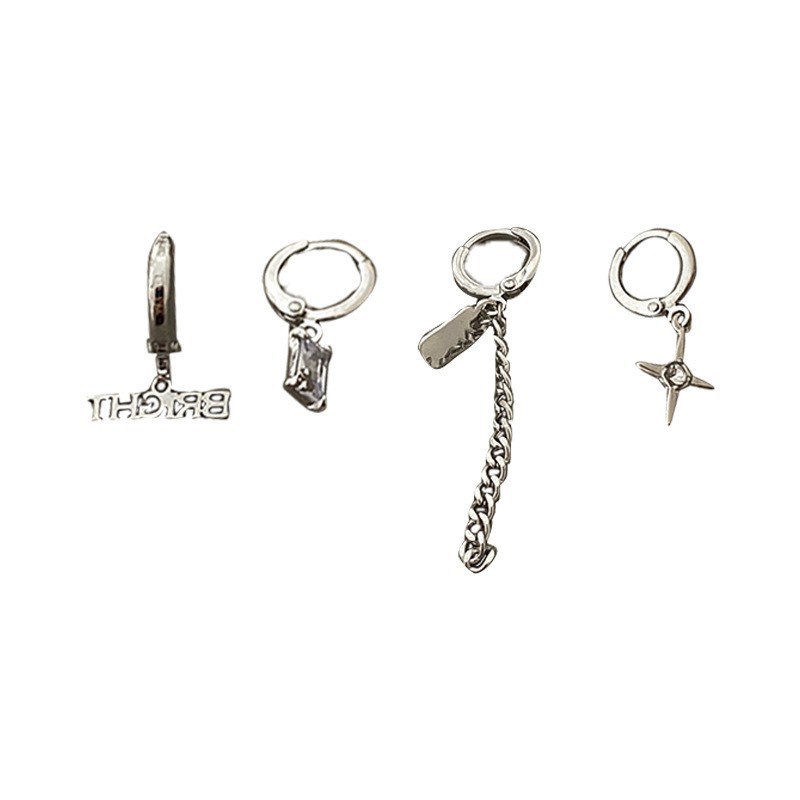 Set 4 Khuyên Tai Dạng Vòng Phối Tua Rua Và Hình Ngôi Sao Zircon Thời Trang Unisex