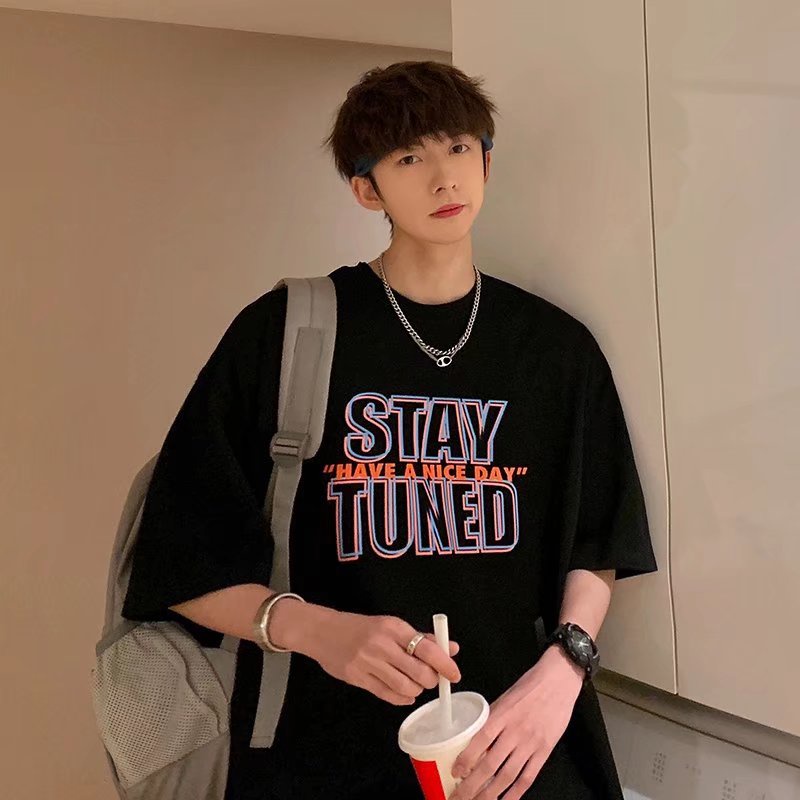 Áo Thun Dáng Rộng In Chữ Phong Cách Hip Hop Đường Phố Hàn Quốc Thời Trang Mùa Hè Cho Nam