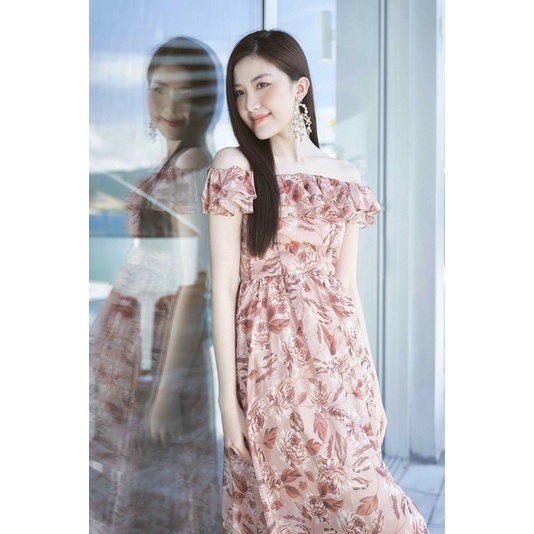 Đầm Maxi hoa trễ vai dịu dàng SIXDO sz XL