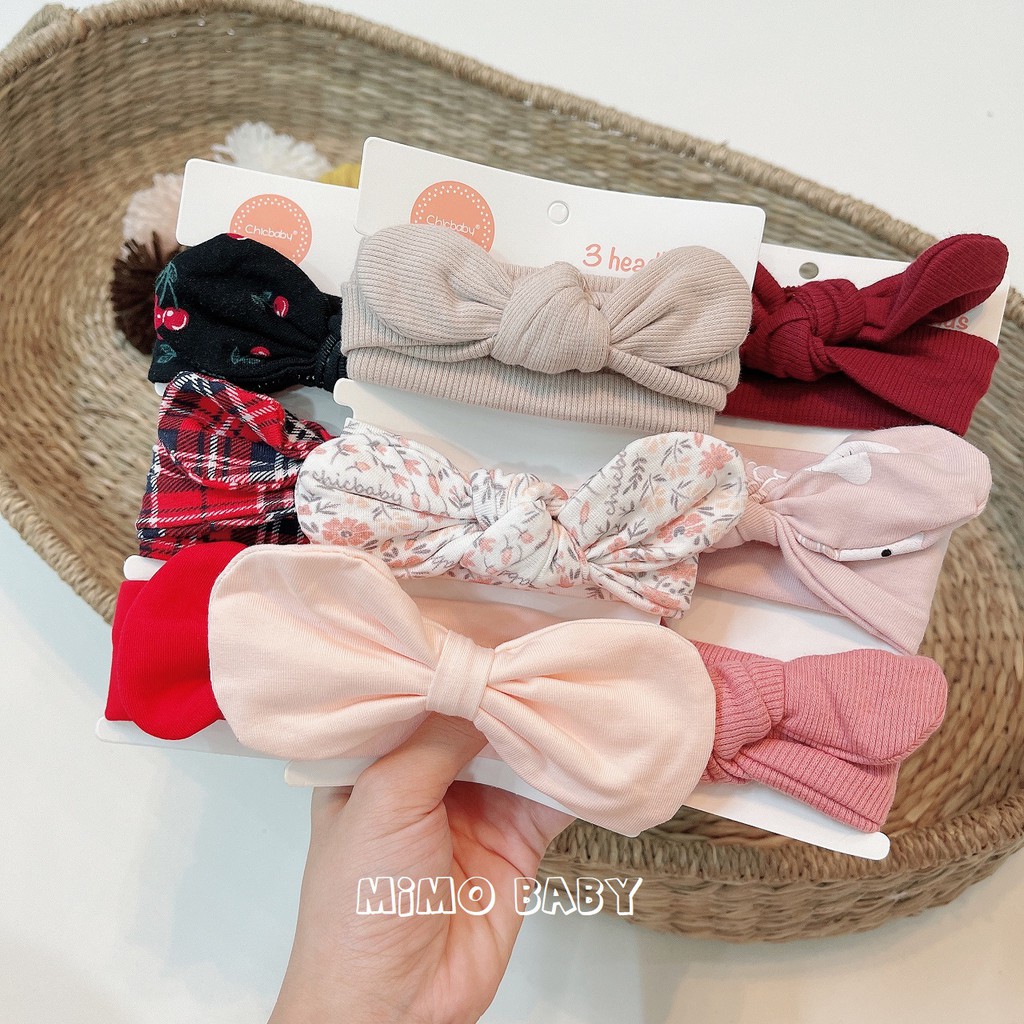 Set 3 băng đô Chicbaby bộ sưu tập màu mới Mimo Baby BD29