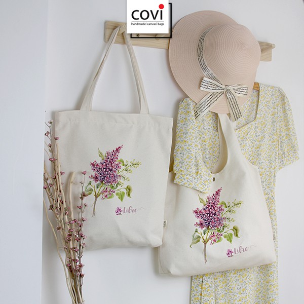 Túi tote đeo vai, túi vải canvas,vải bố Hàn Quốc thời trang COVI màu mộc T35