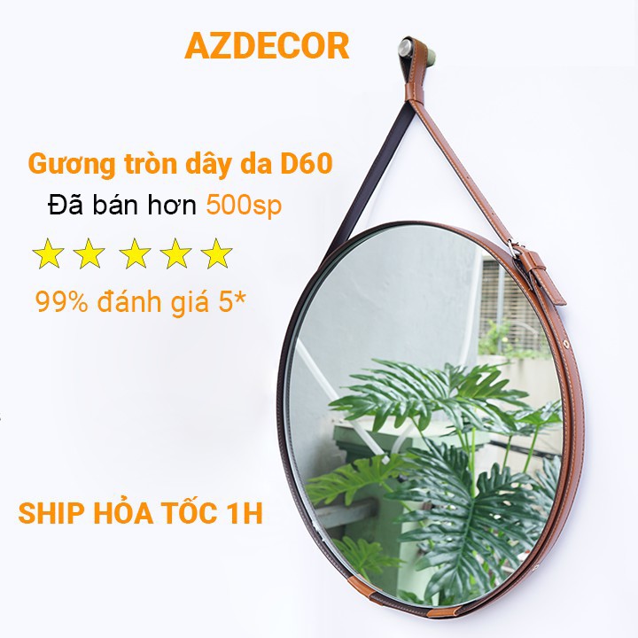 Gương Tròn, Gương Treo Tường Dây Da Simili Cao Cấp - Đường Kính 60cm (KÈM VÍT TREO)