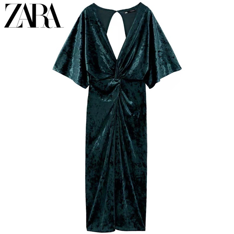 Váy nhung xoắn hở lưng zara tuồn👉Order 7-10ngày