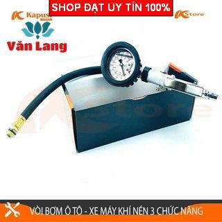 [Chính Hãng] Vòi bơm ô tô - xe máy khí nén 3 chức năng Kapusi có đồng hồ đo áp suất lốp