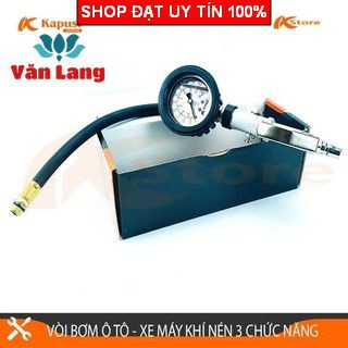 Vòi bơm ô tô - xe máy khí nén 3 chức năng Kapusi có đồng hồ đo áp suất lốp - Hàng chính hãng
