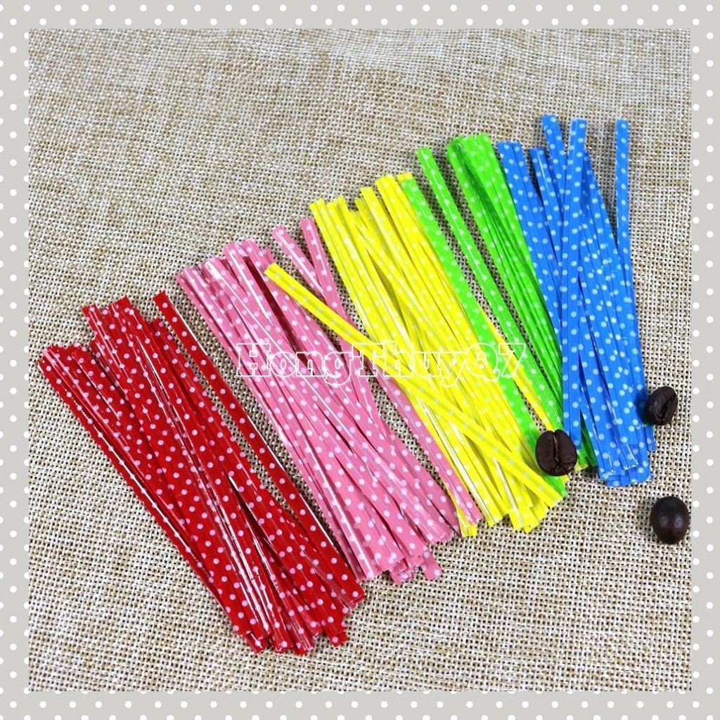 Dây Buộc Túi Bánh Kẹo Kẽm Chấm Bi Carô Cột Túi Bánh Ngọt, Kẹo Mút cho đám cưới, sinh nhật, tiệc /10.22/ - HongThuyQ7