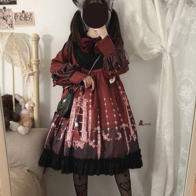 [có sẵn] Đầm / Váy Lolita OP Red Memory (brand Sleep doll) | BigBuy360 - bigbuy360.vn