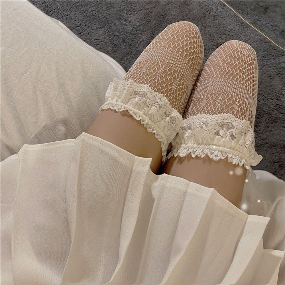 SOMEDAYZL Đôi Tất Lưới Dài Trên Đầu Gối Phối Ren Hoa Gợi Cảm Dành Cho Nữ