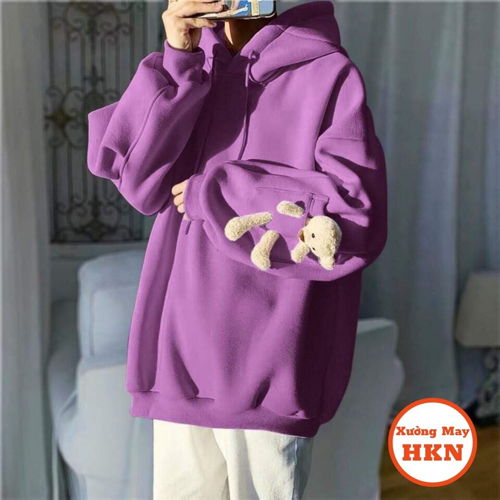 Áo Hoodie Nữ Tay Gấu Bông Mũ Có Tai 3 Màu Chất Liệu Nỉ Mã 642 Xưởng May HKN