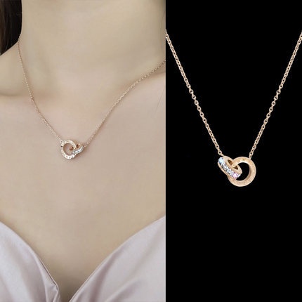 Vòng cổ thép titan mặt khắc chữ số la mã đính hạt đá zircon thời trang