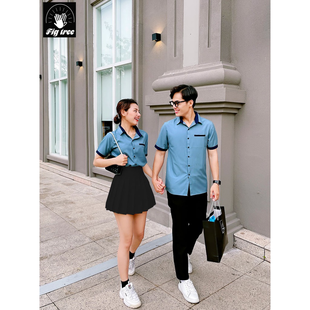 Set áo đôi tay ngắn màu xanh mint phối mẫu mới FIGTREE