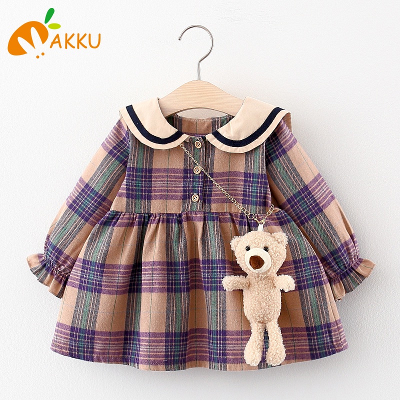 Đầm Dài Tay Họa Tiết Ca Rô Xinh Xắn Dành Cho Bé Gái